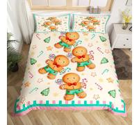 richhome Set di biancheria da letto per bambini con omino di pan di zenzero, super king size, fiocco di neve, decorazione per camera da letto di ragazzi e ragazze, morbido e leggero, in microfibra, 3