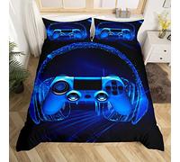 richhome Set di biancheria da letto per bambini con videogiochi, per bambini, super king size, con cuffie per videogiochi, set copripiumino blu traspirante con controller di gioco