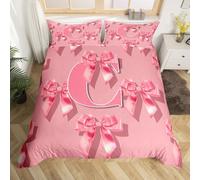 richhome Set di biancheria da letto per bambini e bambine, con fiocco rosa, per bambini e bambine, con iniziale lettera C, monogramma, decorazione per camera da letto, 2 pezzi, kawaii, coquette e