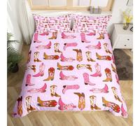 richhome Set di biancheria da letto per bambini, ragazzi e adolescenti, motivo stivali da cowgirl viola, stile rustico, tribale, stile rustico, tribale, per letto singolo, morbido, 2 pezzi