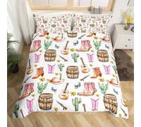 richhome Set di biancheria da letto per bambini, ragazzi e ragazze, con motivo con stivali da cowgirl, marrone, per letto king size, cappello da cowboy selvatico, cactus, tribale, chitarra vintage