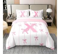 richhome Set di biancheria da letto per ragazze con fiocco rosa, 100% cotone, king size, grazioso set di biancheria da letto per ragazzi e ragazze con lettera X copripiumino kawaii coquette archi
