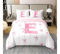 richhome Set di biancheria da letto per ragazze con fiocco rosa 100% cotone king size ragazzi ragazze carino fiocco morbido lettera E copripiumino 3 pezzi Kawaii Coquette archi camera da letto Decor