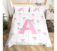 richhome Set di biancheria da letto per ragazze con fiocco rosa, per letto matrimoniale, con grazioso fiocco, per ragazzi e ragazze, set di biancheria da letto con lettera A, 3 pezzi, kawaii, coquette