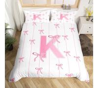 richhome Set di biancheria da letto per ragazze con fiocco rosa, per letto singolo, con grazioso fiocco, traspirante, morbido, lettera K, 2 pezzi, kawaii coquette archi, decorazione per camera da