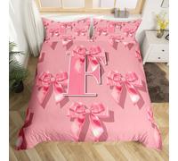 richhome Set di biancheria da letto per ragazze con fiocco rosa, per ragazzi e ragazze, con iniziale lettera F, monogramma, decorazione per camera da letto, 2 pezzi, kawaii, coquette, fiocchi