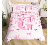 richhome Set di biancheria da letto per ragazze con fiocco rosa, per ragazzi e ragazze, con scritta G, con monogramma, decorazione per camera da letto, 2 pezzi, fiocchi a coquette, chiusura con