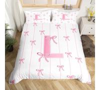 richhome Set di biancheria da letto per ragazze con fiocco rosa, super king size, grazioso set di biancheria da letto per ragazzi e ragazze, con lettera L, motivo kawaii, coquette, fiocchi