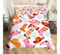 richhome Set di biancheria da letto per ragazze e ragazzi e bambini, motivo stivali da cowgirl, per letto singolo, copripiumino e copripiumino per camera da letto con cappello da cowgirl, stile