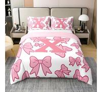 richhome Set di biancheria da letto per ragazze Kawaii con fiocco 100% cotone super king size ragazzi ragazze lettera X set di biancheria da letto traspirante morbido coquette archi copripiumino 3