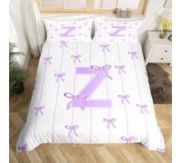 richhome Set di biancheria da letto per ragazzi e ragazze, con grazioso fiocco, per letto singolo, con iniziale lettera Z, monogramma, decorazione per camera da letto, 2 pezzi, kawaii coquette