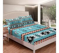 richhome Set di biancheria da letto per ragazzi e ragazze, con lenzuolo con angoli, per letto king size, motivo nativi aztechi del sud-ovest, blu lago