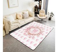 richhome Tappeto con fiocco rosa, 150 x 200 cm, per camera da letto, iniziale M, morbido, antiscivolo, regalo personalizzato per bambini e ragazze, tappeto decorativo per interni, stile principessa