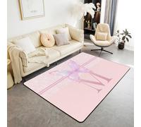 richhome Tappeto con lettera M, 150 x 200 cm, per camera da letto, fiocco rosa, tappeto morbido antiscivolo, decorazione con farfalle, grazioso fiocco di nastro, tappetino per interni per casa, sala
