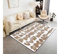 richhome Tappeto floreale con lettere dell'alfabeto e numeri, 150 x 200 cm, in poliestere, ABC, per soggiorno, camera da letto, decorazione a tema in legno, rustico, per interni, morbido antiscivolo