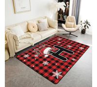 richhome Tappeto Merry Christmas 100 x 150 cm, a scacchi, per camera da letto di bambini, ragazzi e ragazze, tappeto decorativo con iniziale H, con retro antiscivolo, motivo geometrico a quadri