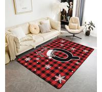 richhome Tappeto Merry Christmas 100 x 150 cm, a scacchi, per camera da letto di bambini, ragazzi e ragazze, tappeto decorativo con iniziale Q, con retro antiscivolo, motivo geometrico a quadri