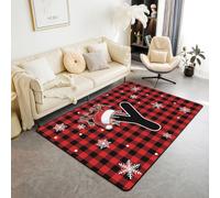 richhome Tappeto Merry Christmas 100 x 150 cm, a scacchi, per camera da letto di bambini, ragazzi e ragazze, tappeto personalizzato con iniziale Y, con retro antiscivolo, design a quadri, tappetino