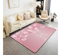 richhome Tappeto rosa con fiocco lettera H, 150 x 200 cm, tappeto per soggiorno per bambini, ragazzi e ragazze, con stampa glitterata, con retro antiscivolo, tappetino per interni in morbido