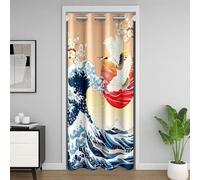 richhome Tenda per porta giapponese a onda 150 x 203 cm, per soggiorno e privacy, 1 pannello, con fiori di ciliegio, oscurante, per la privacy, motivo Hokusai rosso