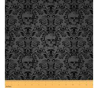 richhome Tessuto gotico per adulti, 92 x 160 cm, motivo teschio damascato verde oliva scuro, bohémien, tessuto per tappezzeria per sedie, stile gotico, vintage, vittoriano, barocco, floreale, per