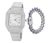 richhut Diamond Watch for Men Guys Iced Out 20 mm largo cinturino placcato oro bianco platino, con catena da 20,3 cm + 45,7 cm set di collana o bracciale opzionale, regalo per fidanzato e marito