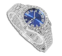 richhut Orologio con Diamanti per Uomo Iced Out Quadrante Blu Cinturino Largo 18MM Placcato in Oro Bianco Platino, Regalo per Fidanzato Marito