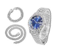 richhut Orologio con Diamanti per Uomo Iced Out Quadrante Blu Cinturino Largo 18MM Placcato in Oro Bianco Platino, con 20+45cm Catene Cubane, Regalo per Fidanzato Marito