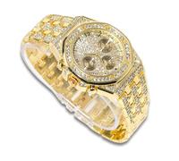 richhut Orologio con Diamanti per Uomo Iced Out Quadrante con Numeri Romani Cinturino Largo 22MM Placcato in Oro 18K, Regalo per Fidanzato Marito