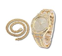 richhut Orologio con Diamanti per Uomo Iced Out Quadrante Ottagonale Cinturino Largo 20MM Placcato in Oro 18K, con 45cm Catena Cubana, Regalo per Fidanzato Marito
