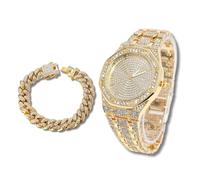 richhut Orologio con Diamanti per Uomo Iced Out Quadrante Ottagonale Cinturino Largo 20MM Placcato in Oro 18K, con 20cm Catena Cubana, Regalo per Fidanzato Marito
