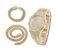 richhut Orologio con Diamanti per Uomo Iced Out Quadrante Ottagonale Cinturino Largo 20MM Placcato in Oro 18K, con 20+45cm Catene Cubane, Regalo per Fidanzato Marito