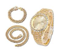 richhut Orologio con Diamanti per Uomo Iced Out Quadrante Rotondo Cinturino Largo 18MM Placcato in Oro 18K, con 20+45cm Catene Cubane, Regalo per Fidanzato Marito