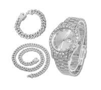 richhut Orologio con Diamanti per Uomo Iced Out Quadrante Rotondo Cinturino Largo 18MM Placcato in Oro Bianco Platino, con 20+45cm Catene Cubane, Regalo per Fidanzato Marito