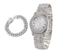 richhut Orologio con Diamanti per Uomo Iced Out Quadrante Rotondo Largo 39MM Cinturino 22,5cm Placcato in Oro Bianco Platino, con 20cm Catena Cubana, Regalo per Fidanzato Marito