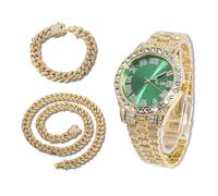 richhut Orologio con Diamanti per Uomo Iced Out Quadrante Verde Cinturino Largo 18MM Placcato in Oro 18K, con 20+45cm Catene Cubane, Regalo per Fidanzato Marito