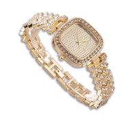 richhut Orologio da donna con diamanti da donna, quadrante quadrato ghiacciato, cinturino largo 15 mm, vero oro rosa 18 ct/oro rosa/oro bianco placcato platino, con catena a maglia cubana opzionale