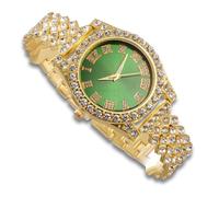 richhut Orologio di Lusso con Diamanti Iced Out per Bambini - Bling Placcato in Oro 18K Cinturino 20cm - Quadrante Tondo Verde 37mm - Scatola Regalo Incluso