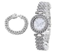 richhut Orologio di Lusso con Diamanti per Bambine - Iced Out Bling Placcato in Platino - Quadrante Motivo Farfalla 29mm Cinturino 19,5cm - Scatola Regalo Incluso - con Catena Cubana 18cm