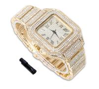 richhut Orologio di Lusso con Diamanti per Bambini - Iced Out Bling Placcato in Oro 18K - Quadrante Quadrato 40mm Cinturino 18,5cm - Strumento di Regolazione Incluso