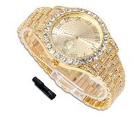 richhut Orologio di Lusso con Diamanti per Bambini - Iced Out Bling Placcato in Oro 18K - Quadrante Tondo 43mm Cinturino 20,5cm - Strumento di Regolazione Incluso