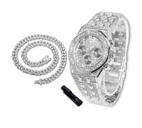 richhut Orologio di Lusso con Diamanti per Bambini - Iced Out Bling Placcato in Platino - Quadrante Ottagonale 38mm Cinturino 19,5cm - Strumento di Regolazione Incluso - con Catena Cubana 40cm
