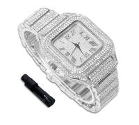 richhut Orologio di Lusso con Diamanti per Bambini - Iced Out Bling Placcato in Platino - Quadrante Quadrato 40mm Cinturino 18,5cm - Strumento di Regolazione Incluso