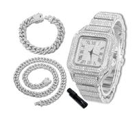 richhut Orologio di Lusso con Diamanti per Bambini - Iced Out Bling Placcato in Platino - Quadrante Quadrato 40mm Cinturino 18,5cm - Strumento di Regolazione Incluso - con Catene Cubane 18cm & 40cm
