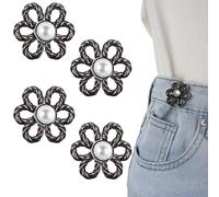 RichLuck 4 paia di bottoni jeans per jeans larghi, stringicavo per pantaloni a fiore nero, estensore regolabile per fibbia in vita, cintura staccabile per jeans, Nero