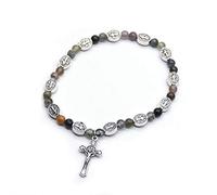 RICHRAIN Bracciale Rosario Croce di San Benedetto, Bracciale con Perle di Agata Naturali, Protezione della Preghiera, Unisex, Agata Naturale Scorrevole, Catena a Palla, Strand, Taglia unica, Cristallo