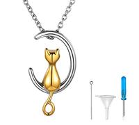 Richsteel Collana con Pendente Forma Gatto Che può Conservare Ceneri Collana Personalizzata Incisione Laser Scritta in Acciaio Inox Oro Placcato con Set di Attrezzi