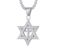 Richsteel Collana da Uomo Stella di David Collana con Esagramma Pendente Magen Intrecciato Religioso Catena Regolabile 55+5 cm Acciaio Inossidabile Gioielli Amuleto Religione per Uomini e Ragazzi
