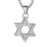 Richsteel Collana da Uomo Stella di David Collana con Esagramma Pendente Magen Intrecciato Religioso Catena Regolabile 55+5 cm Acciaio Inossidabile Gioielli Amuleto Religione per Uomini e Ragazzi