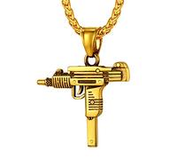 Richsteel Collana Uomo Esercito AK47 Catena con Granata a Mano/Uzi/Ciondolo Proiettile Catena da Uomo Gioielli Hiphop con Confezione Regalo per Bambini Ragazzi Forma di Granata Pistola Uzi